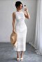 Crew Neck Openwork Patterned 100% Cotton Midi Length Pareo-Beach Dress with Slit Detail