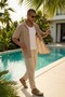 Men's Jacquard Knitted Short Sleeve Beige Shirt Ls-19219 - 2