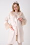 French Lace Embroidered 3-Piece Maternity Pajama Set - Cotton Breastfeeding Compatible Maternity Set - 4