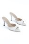 Zafira Flexible Soft Non-Slip Sole (8 cm) White Skin Women's Heeled Slippers - 5