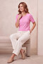 Women's Plus Size Lycra Crew Neck Front Garnished Chiffon Fabric Short Sleeve Mom T-Shirt Combed Cotton Blouse - 4