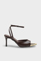 Women's Pointed Toe Gold Buckle Detailed Casual Heels Rias Brown - 3