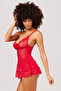 Stylish Red Mini Nightgown with Open Back and Chest Decals and Lace Km-6051 - 6