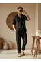 Men's Short Sleeve Shirt & Boyfriend Pants Black Bottom Top Linen Set Ls-6716 - 3