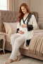 Black Lace Detailed 3-Piece Maternity Pajama Set - Maternity Robe Set with Hidden Nursing Compartment - 2
