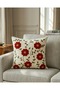 Red Floral Patterned Punch Embroidery Look Digital Printed Bohemian Style Set of 4 Throw Pillow Covers - 2