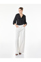 Aerobin Turn-Down Asymmetrical Neck 3/4 Sleeve Satin Blouse - 2