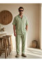 Men's Short Sleeve Shirt & Boyfriend Pants Green Bottom Top Linen Set Ls-6716 - 3