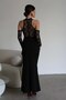 Black Fish Model Evening Dress with Lace Detail and Gloves - 5