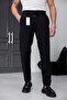 Men's Black Relaxed Fit Elastic Waist Lace-Up Jogger Fabric Trousers with Side Pockets - 2