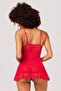 Stylish Red Mini Nightgown with Open Back and Chest Decals and Lace Km-6051 - 4