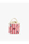 Striped Box Tote Bag with Drawstring Handle and Crab and Seahorse Embroidery Detail