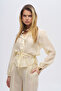 Women's V-Neck Relaxed Fit Elastic Waist Solid Color Shirt - 2