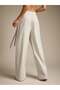 Ecru Women's Tie-Waist High Waist Palazzo Trousers with Wide Legs and Double Breasted Detail, Stylish Fabric Pants - 6