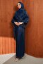 Navy Blue Chiffon Evening Dress with Front Detail - 3