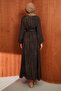 Brown Patterned Dress with Shawl - 5