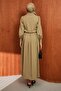 Khaki Buttoned Belted Shirt and Skirt Set - 5