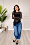 Asymmetrical Cut Transparent Lace Black Blouse - 6