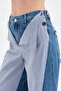 Women's Front Linen Fabric Double-Piece Look Design Jeans - 7
