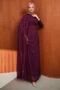 Plum Draped Evening Dress with Pearl Detail - 4