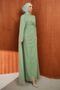 Green Draped Evening Dress with Pearl Detail - 4