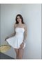 Strapless Mini Skirt Look Dress with Shorts, Gathered Stylish Summer Dress - White - 4