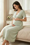 Maternity and Nursing Nightgown and Robe Set - 90% Cotton Maternity Set - Mint Green - 2