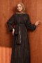 Brown Patterned Dress with Shawl - 2