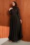 Brown Sleeves Feathered Top Sequined Satin Evening Dress