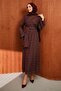 Burgundy Shawl Plaid Patterned Dress - 4