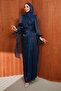 Navy Blue Chiffon Evening Dress with Front Detail - 2