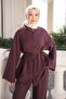 Plum Wide Sleeve Waist Tie Tunic Trouser Set - 3