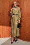 Khaki Buttoned Belted Shirt and Skirt Set - 3