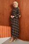 Brown Plaid Patterned Dress with Shawl - 4
