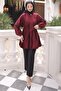 Burgundy Scarf Collar Pleated Tunic - 3