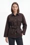 Brown Pocket Detailed Belted Oversize Jacket 6013 - 2