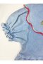 Cherry Embroidered Collar Detailed Baby Girl Short Sleeve Soft Denim Dress - 5