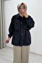 Ecru Tex Denim Fabric Detailed Hooded Jacket with Drawstring Waist