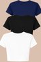 Women's Basic Crew Neck Slim Fit Tee Crop Triple Set - 2