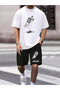 Unisex women's/men's white custom printed shorts t-shirt set