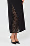 Women's Black Long Skirt with Slits and Lace Details - 2
