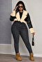 Plus Size High Waist Lycra Gray Pants - 2