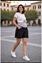 Fdn Black Maternity Jeans Shorts Flexible Panel Design with Adjustable Waistband