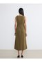 Lcw Vision Khaki Boat Neck Gathered Crepe Dress with Nevavm Difference - S6Nq68Z8-Crr - 4