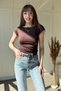 Beli Gathered Short Sleeve Brown Bodysuit - 6