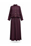 Buttoned Gold Tensel Set - Hijab Suit with Skirt - Burgundy - 7