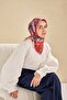 وشاح حرير تويل بنمط فني أحمر 90x90 - 4
