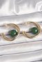Mey Import ®   Brass Gold Color Hoop Model Green Bead Detail Women's Earrings