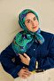 Twill Silk Scarf Almond Motif Pattern Navy Blue 90X90