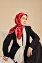 وشاح حرير تويل بنمط فني أحمر داكن 90x90 - 3